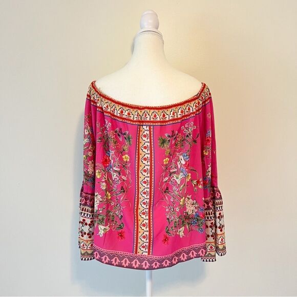 Umgee Boho Off Shoulder Paisley Floral Blouse Long Bell Sleeves - Picture 7 of 9